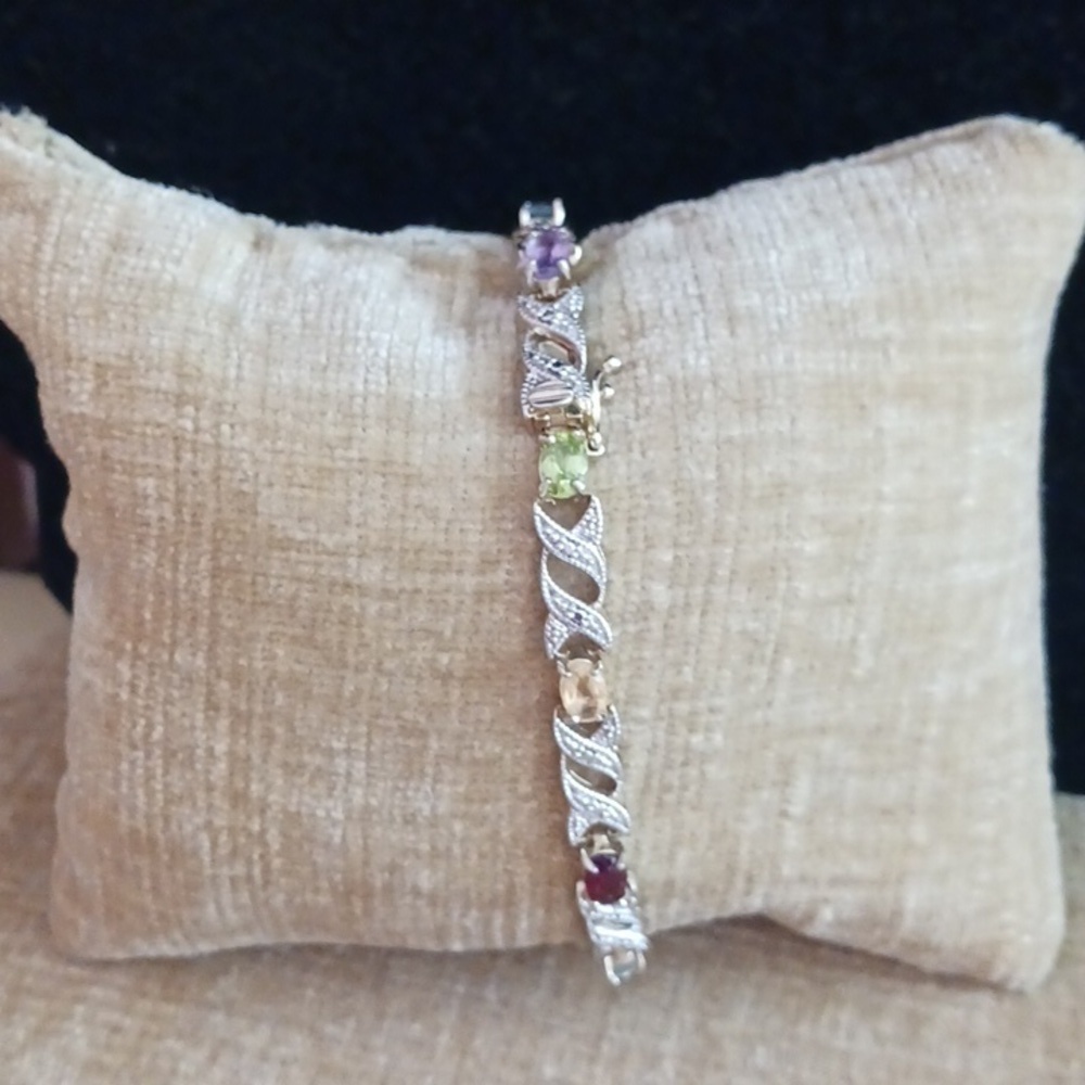 FAS 925 Multi Colored Rhinestone Gold Silver Bracelet - Picture 2 of 8